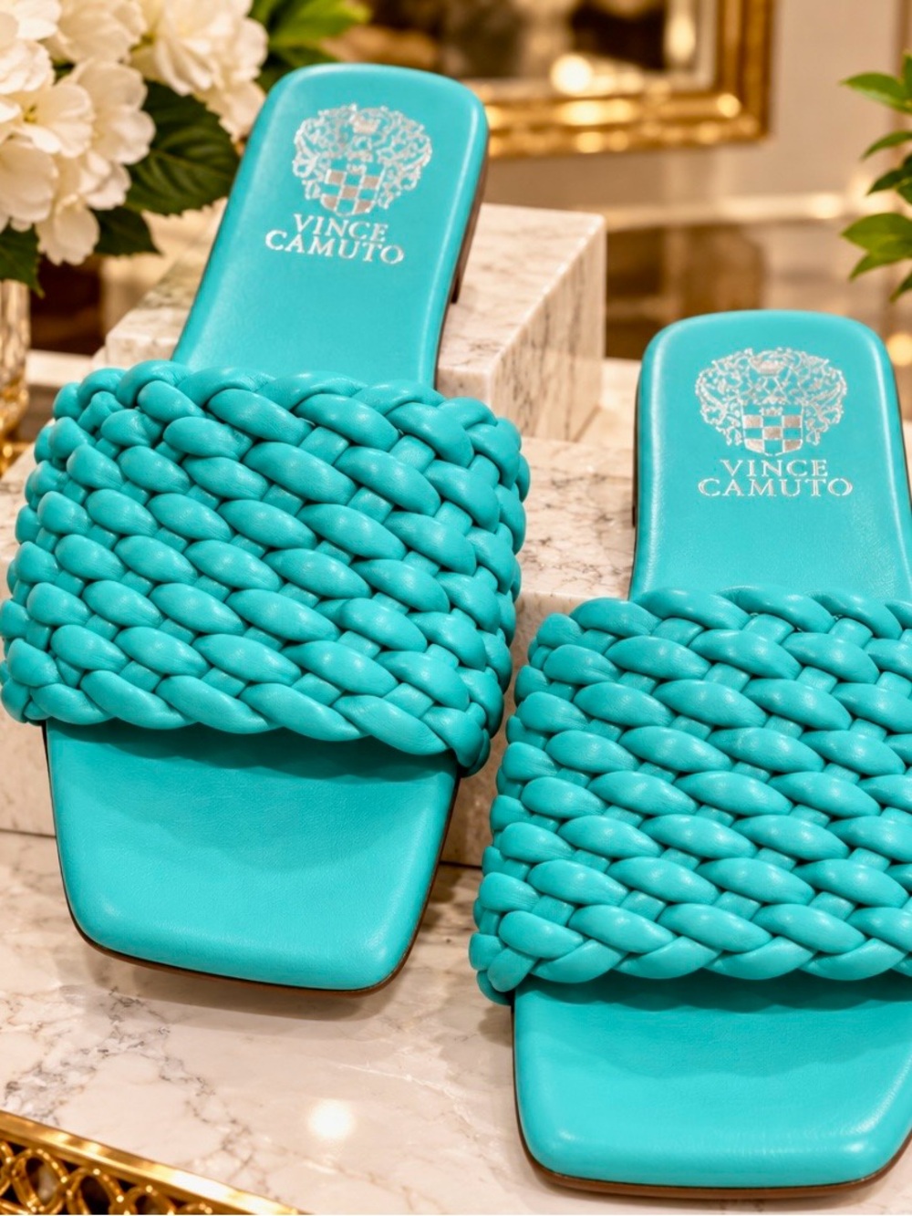 Vince Camuto Braided Slide Sandals in Turquoise Blue